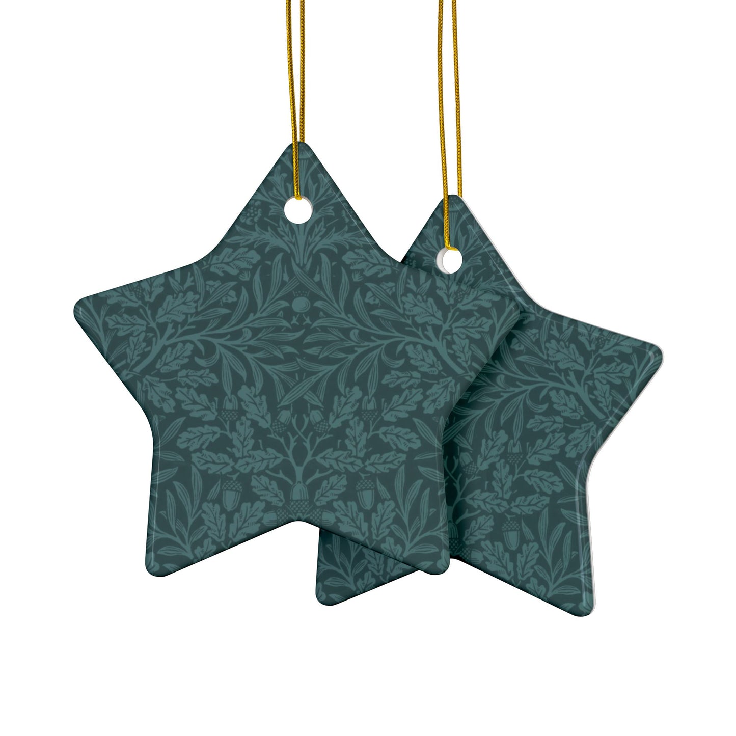 Ceramic Christmas Ornaments inspired by William Morris - Acorn & Oak Leaves (Teal) Collection - Double Sided Print: 1pc, 3pcs, 5pcs, 10pcs