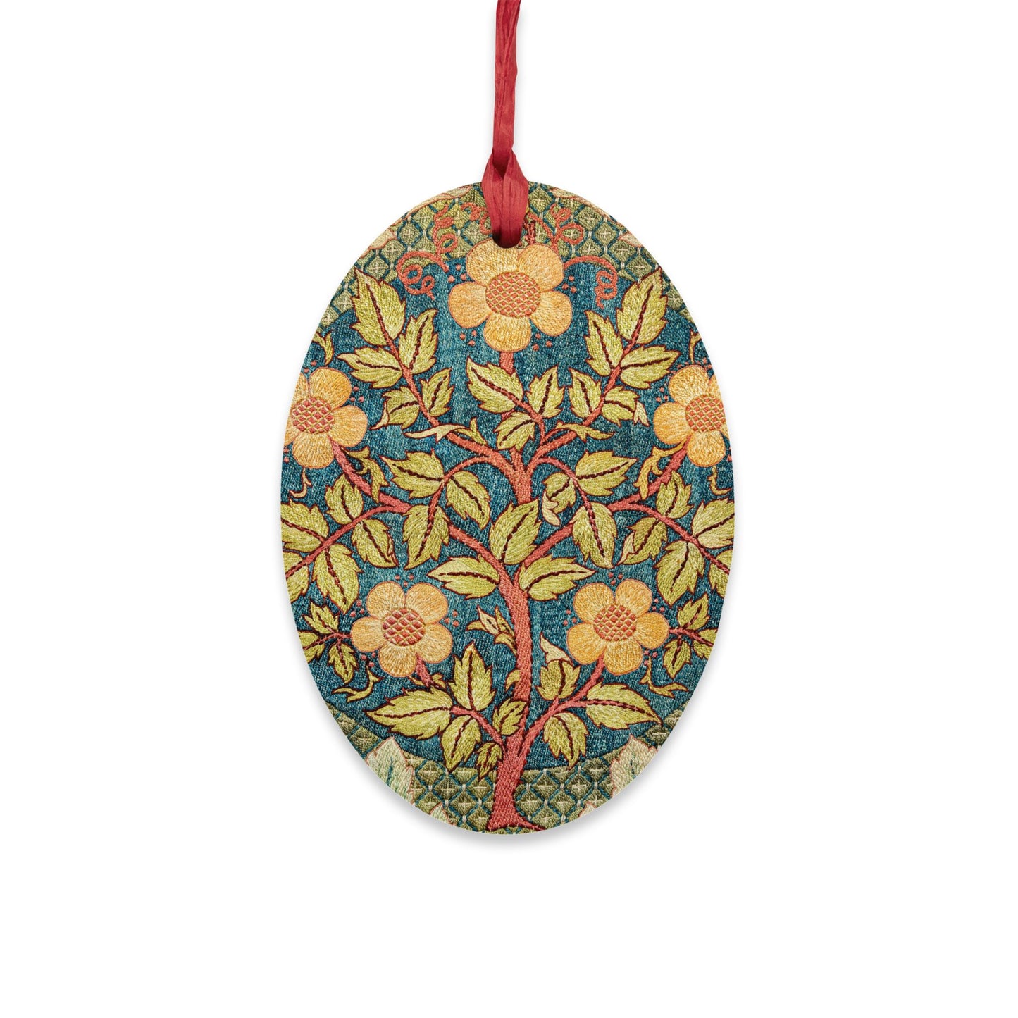 Wooden Christmas Ornaments inspired by William Morris - Rose Wreath Collection