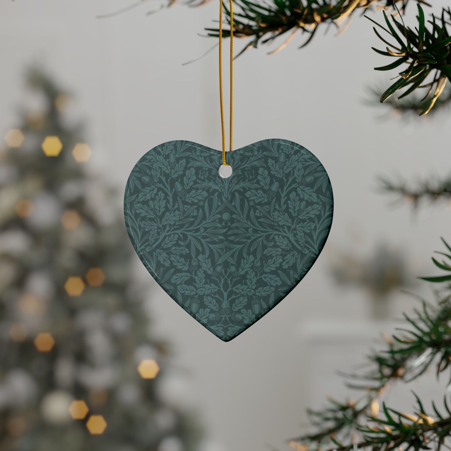 Ceramic Christmas Ornaments inspired by William Morris - Acorn & Oak Leaves (Teal) Collection - Double Sided Print: 1pc, 3pcs, 5pcs, 10pcs