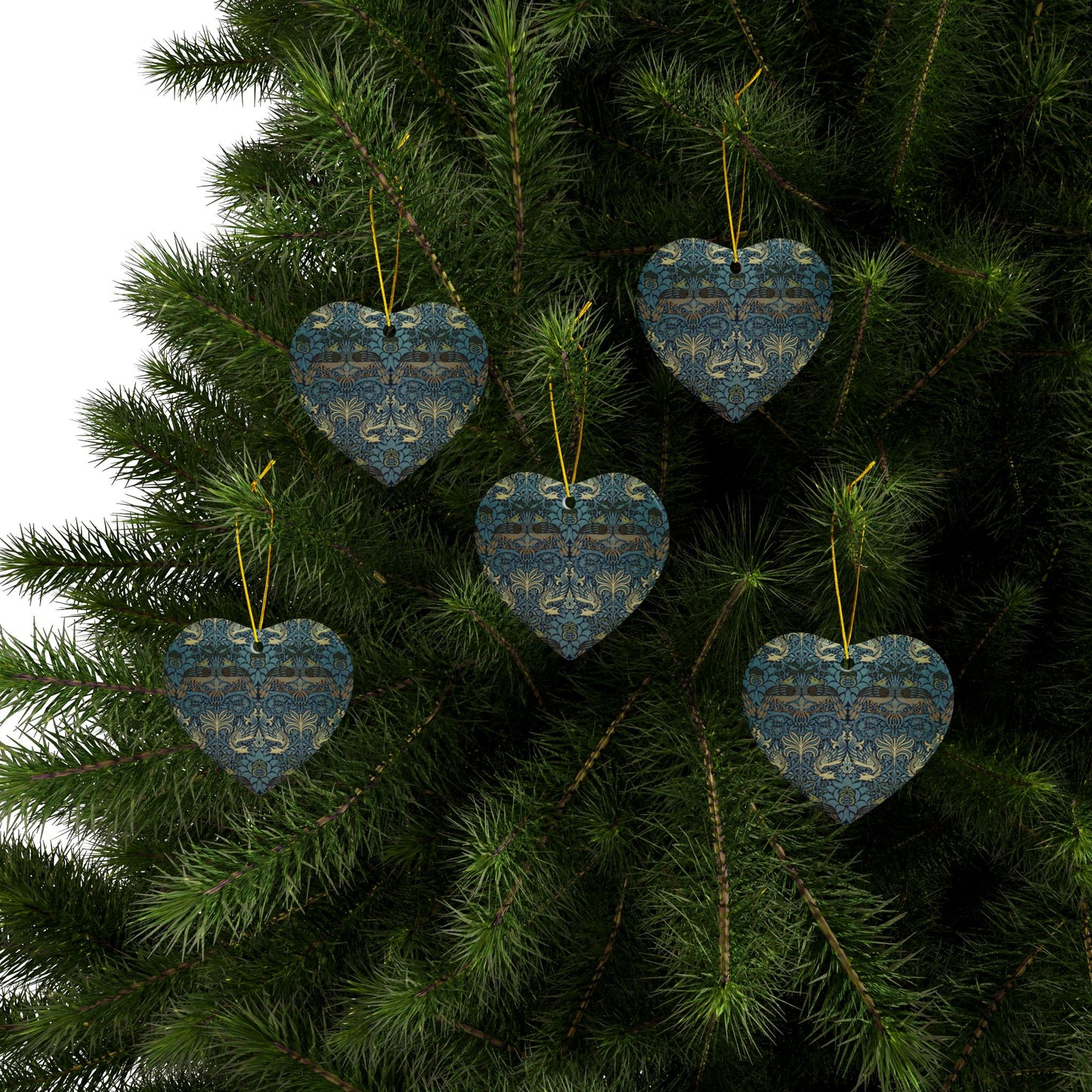 Ceramic Christmas Ornaments inspired by William Morris - Peacock & Dragon Collection - Double Sided Print: 1pc, 3pcs, 5pcs, 10pcs