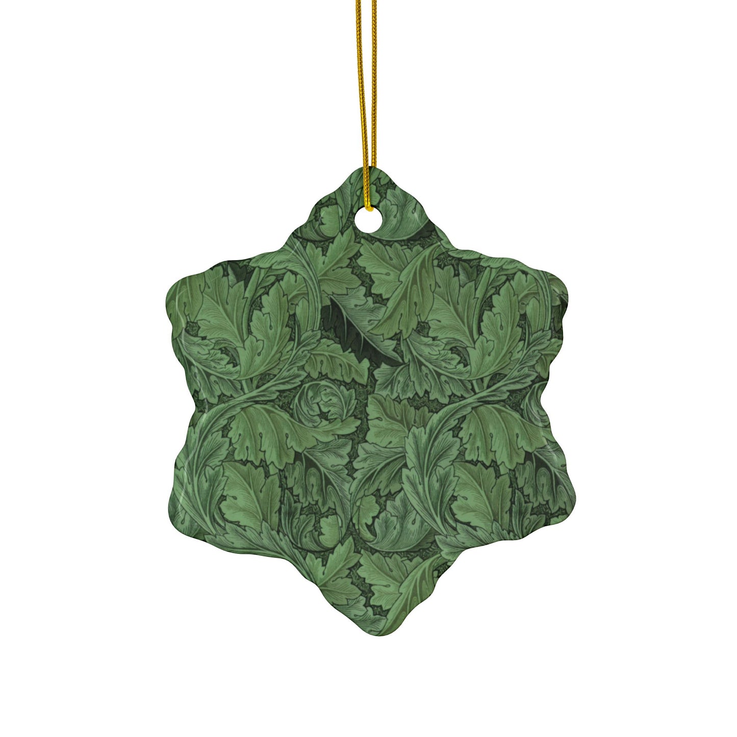 Ceramic Christmas Ornaments inspired by William Morris - Acanthus Collection (Green) - Double Sided Print: 1pc, 3pcs, 5pcs, 10pcs
