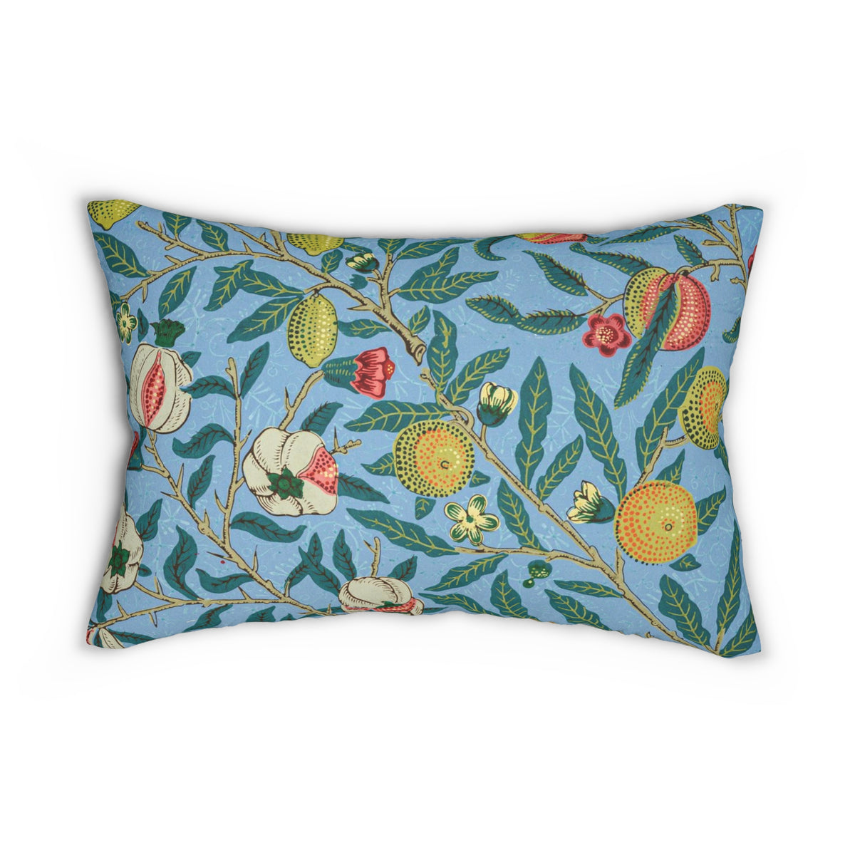 Botanical Floral Lumbar Pillow - Blue Fruit & Blossom Throw Pillow