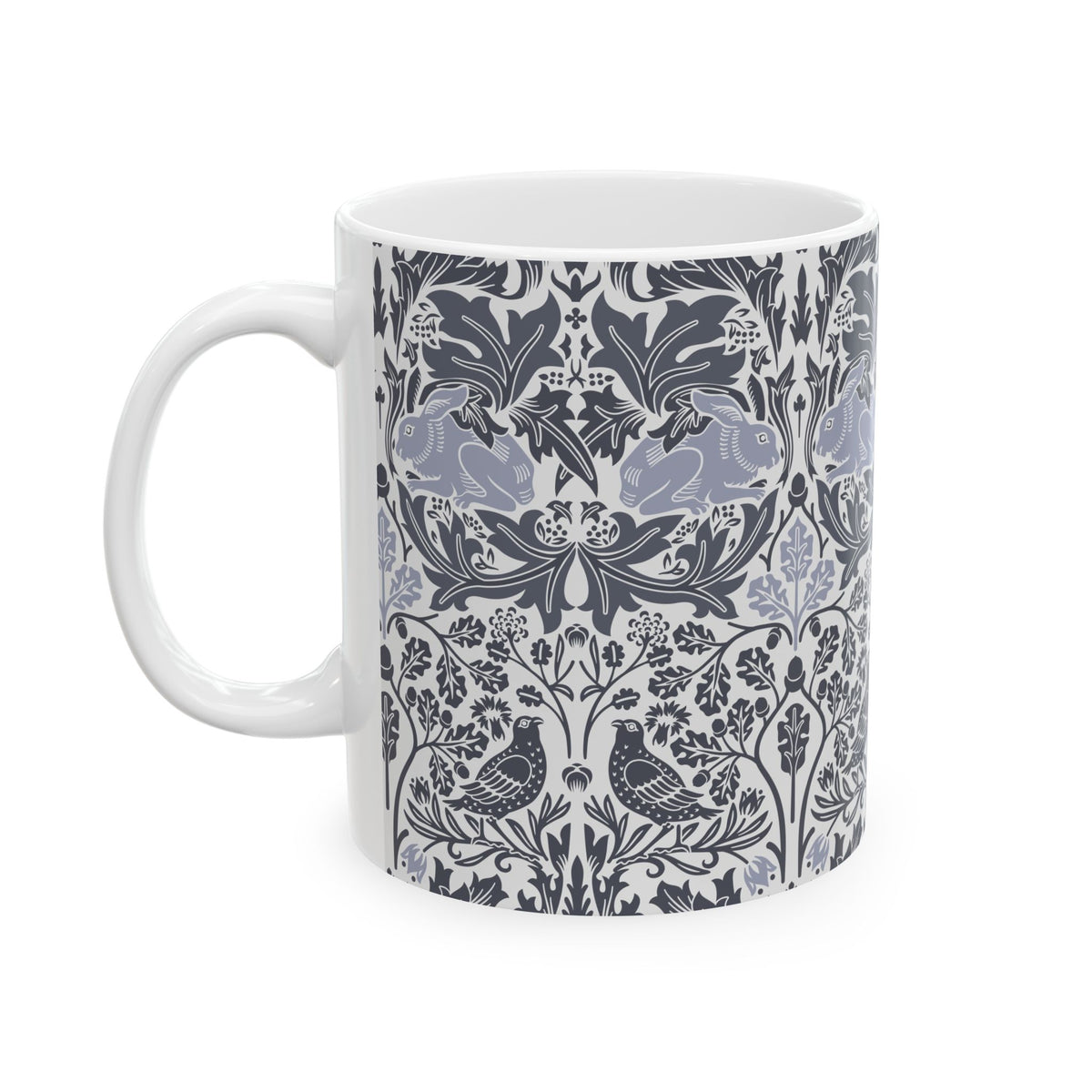 Ceramic Mug designed by William Morris & Co in a grey and white floral pattern called Brer Rabbit Collection (Grey)