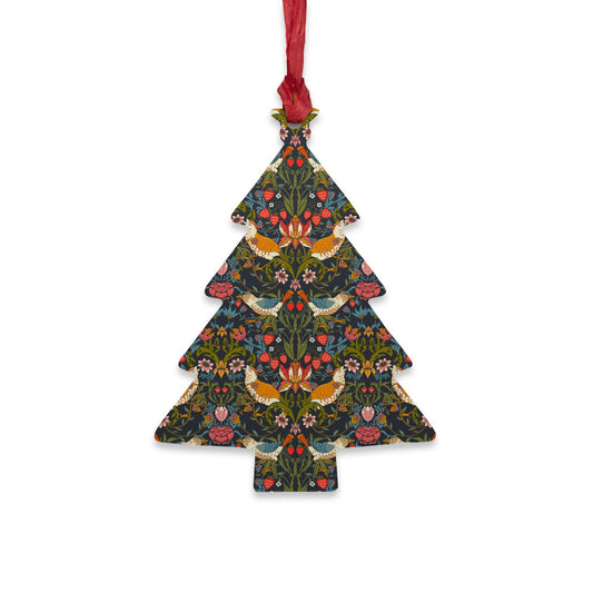 Wooden Christmas Ornaments inspired by William Morris - Strawberry Thief Collection (Ebony)