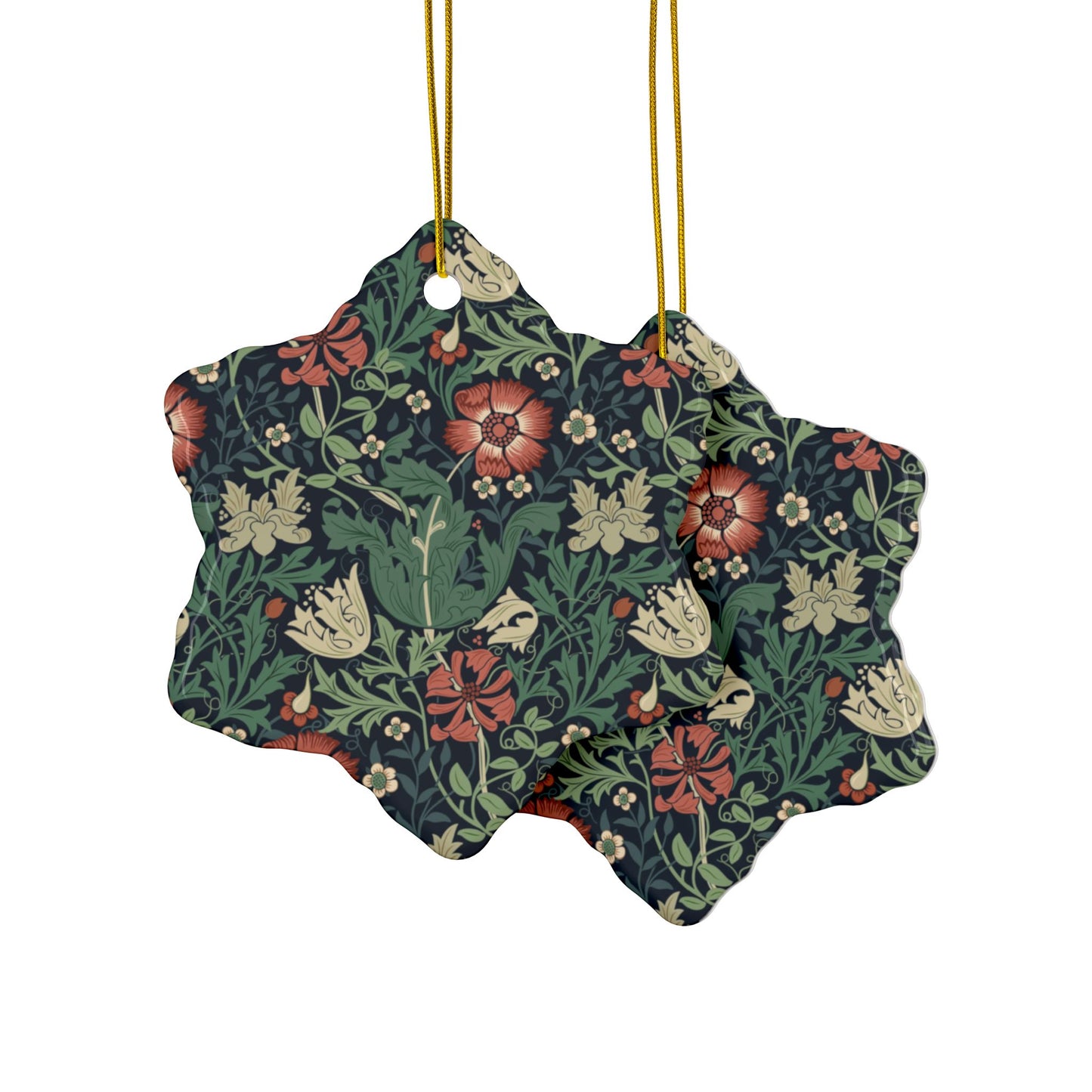 Ceramic Christmas Ornaments inspired by William Morris - Compton Collection (Hill Cottage) - Double Sided Print: 1pc, 3pcs, 5pcs, 10pcs