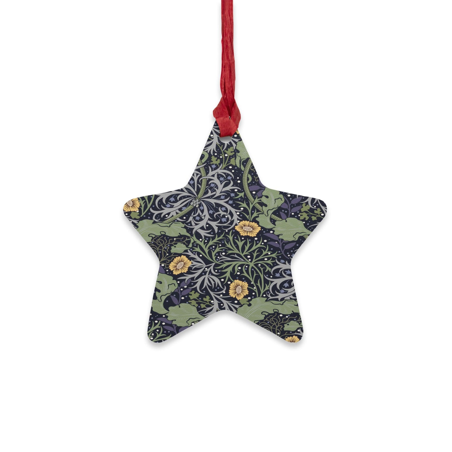 Wooden Christmas Ornaments inspired by William Morris - Seaweed Collection (Yellow Flower)