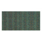 A rectangular bath towel with an intricate, repeating geometric and floral pattern in muted teal, olive green, rust orange, and beige tones, shown flat against a solid white background.
