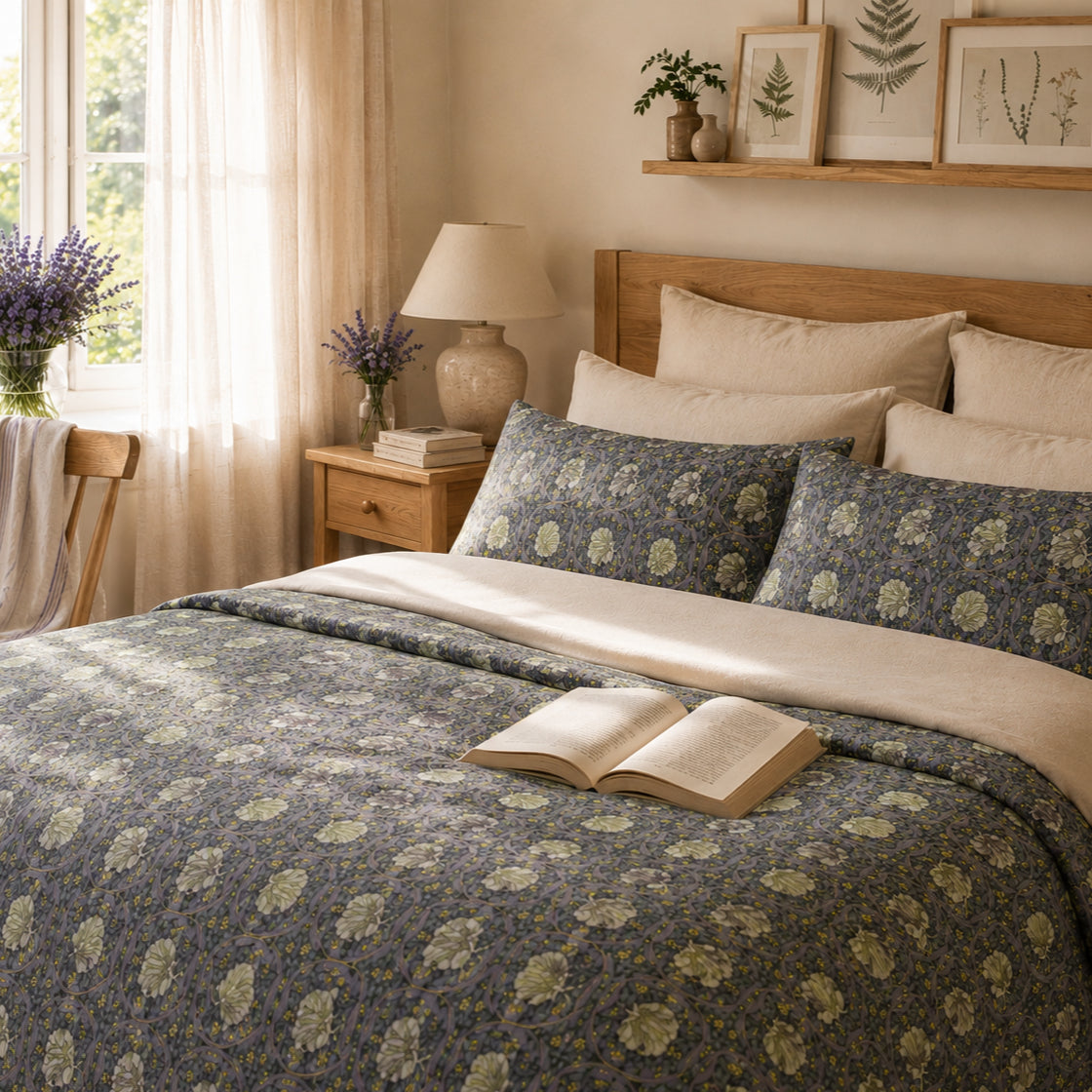 Cotton Duvet Cover inspired by William Morris - Pimpernel Collection (Lavender)