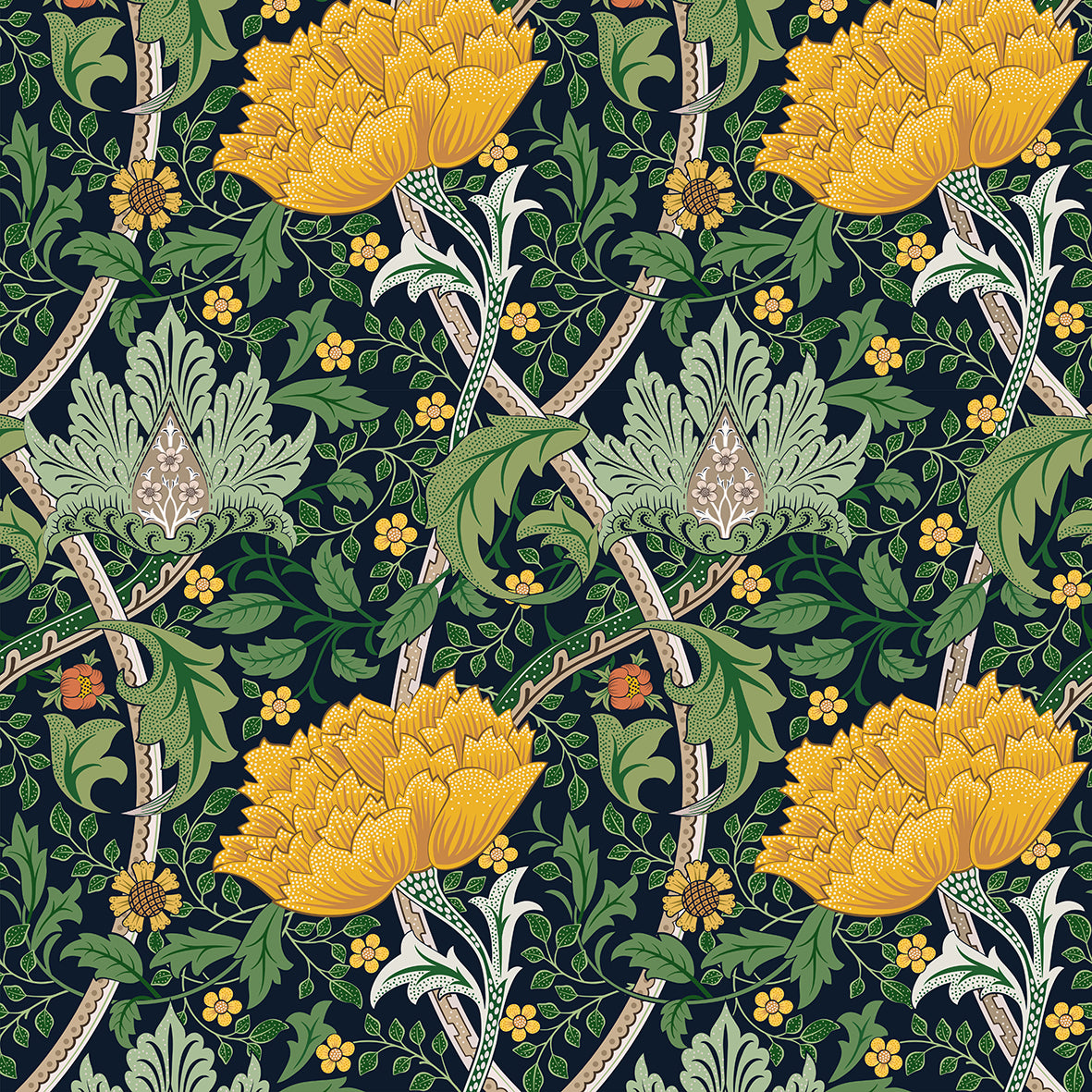 Blackout Window Curtain inspired by William Morris (1 Piece) - Chrysanthemum Collection (Yellow)