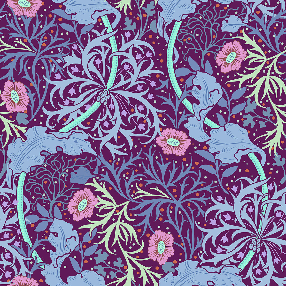 Luxury Polycotton Towel inspired by William Morris - Seaweed Collection (Pink Flowers)