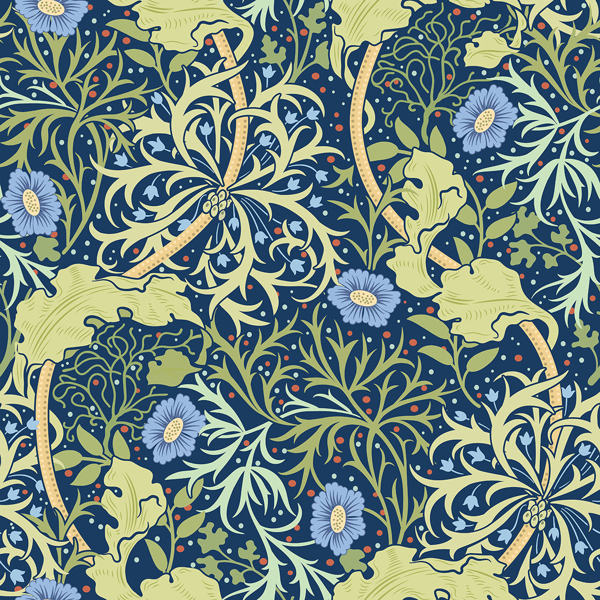 William Morris & Co Memory Foam Bath Mat - Seaweed Collection (Blue Flower)