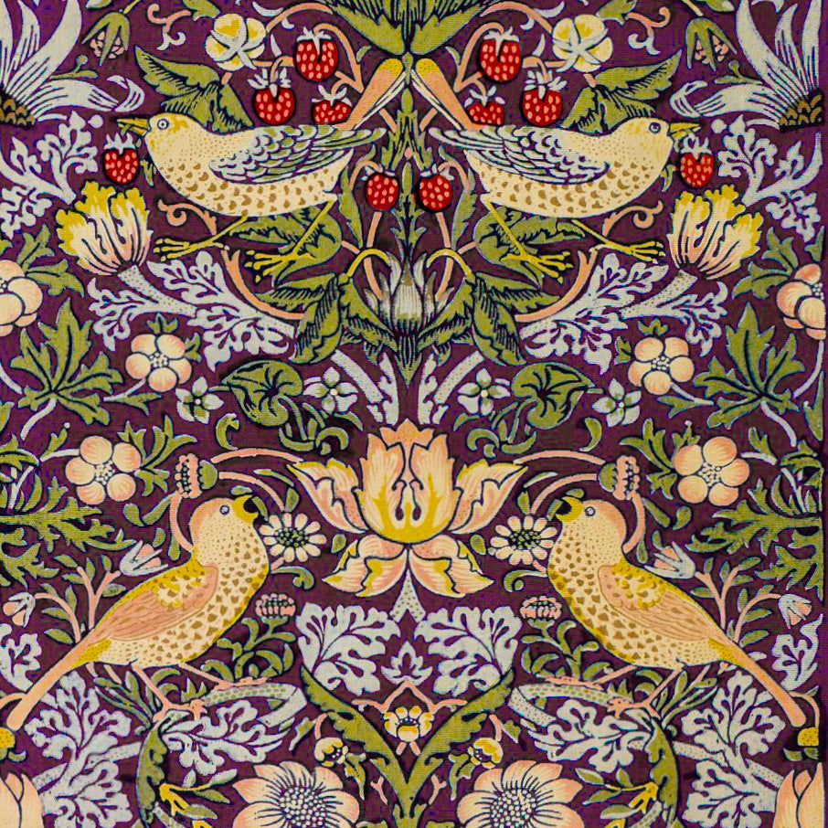 William Morris & Co Sherpa Fleece Blanket - Strawberry Thief Collection (Damson)