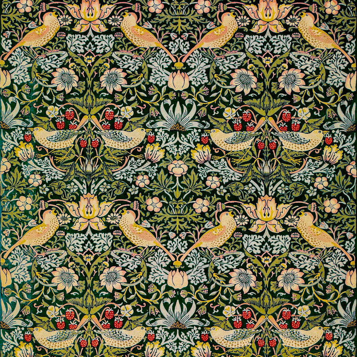 Luxury Polycotton Towel inspired by William Morris - Strawberry Thief Collection (Ebony)