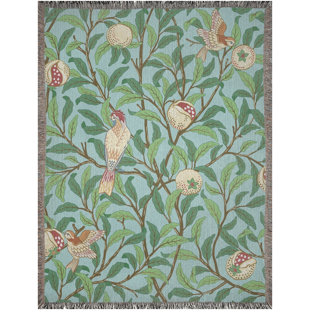 william-morris-co-woven-cotton-blanket-with-fringe-bird-and-pomegranate-collection-tiffany-blue-4
