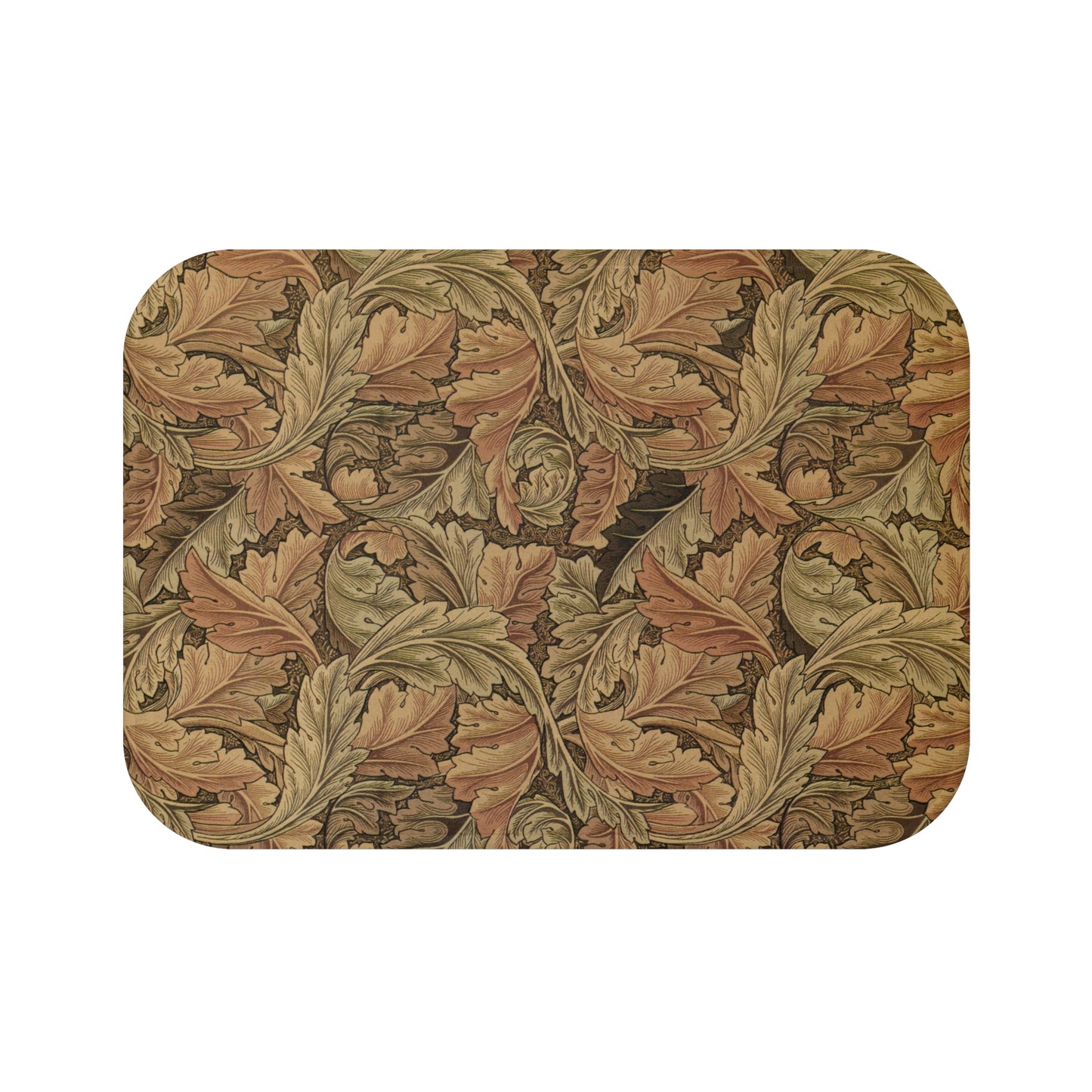 Microfibre bath mat with a floral pattern in brown colors, rectangular in shape.