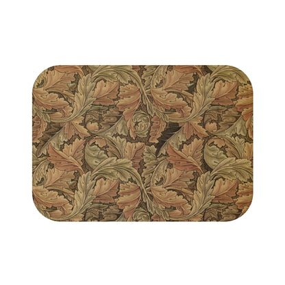 Microfibre bath mat with a floral pattern in brown colors, rectangular in shape.