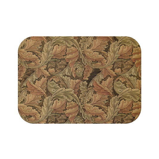 Microfibre bath mat with a floral pattern in brown colors, rectangular in shape.