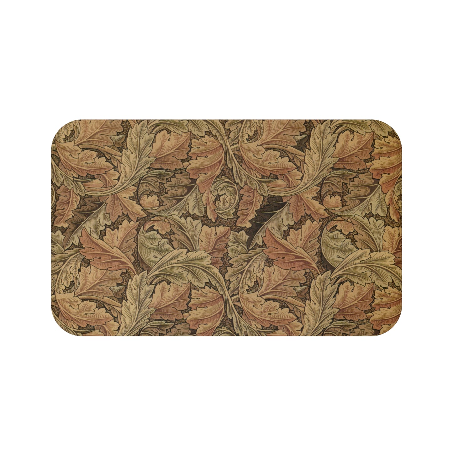Microfibre bath mat with a floral pattern in brown colors, rectangular in shape.