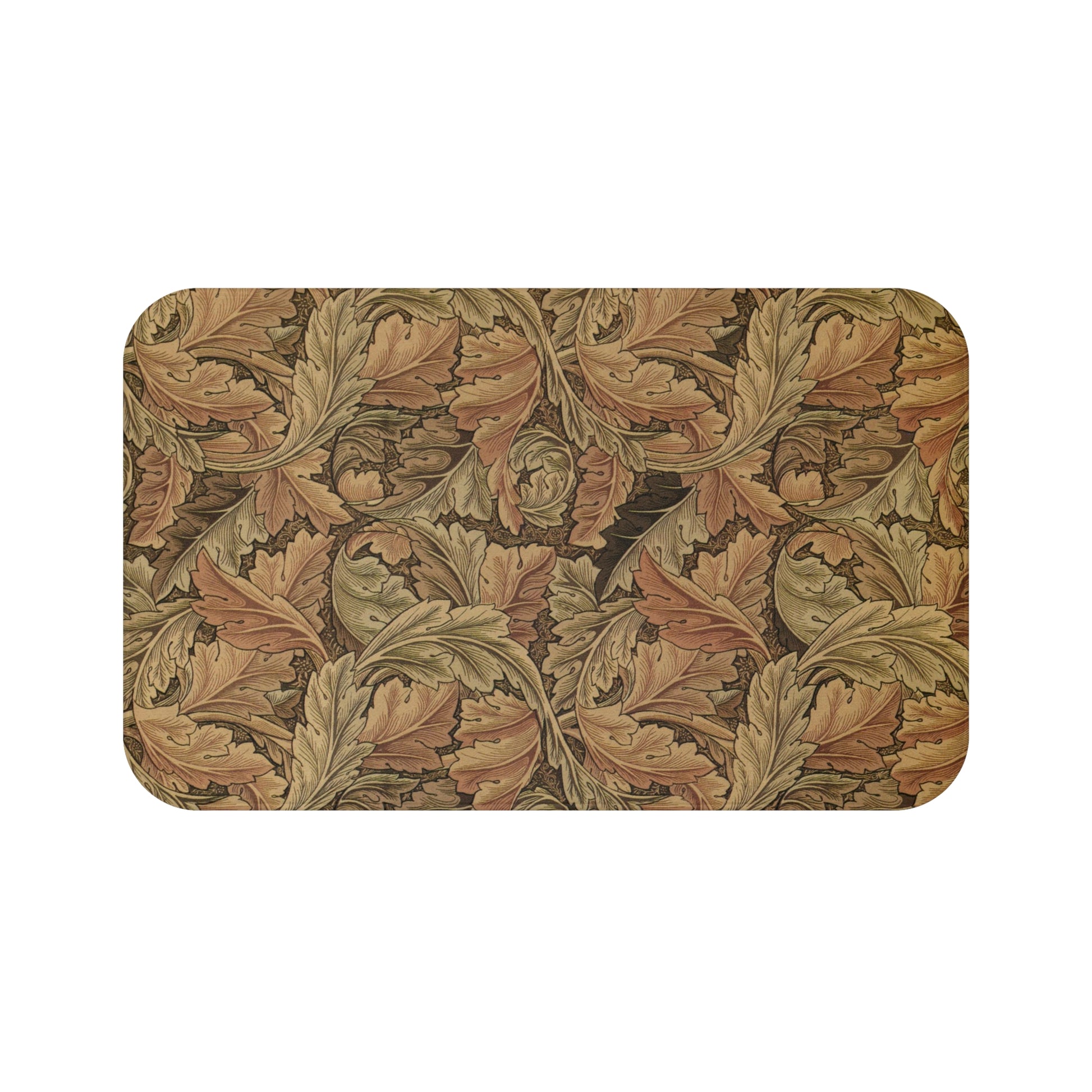 Microfibre bath mat with a floral pattern in brown colors, rectangular in shape.