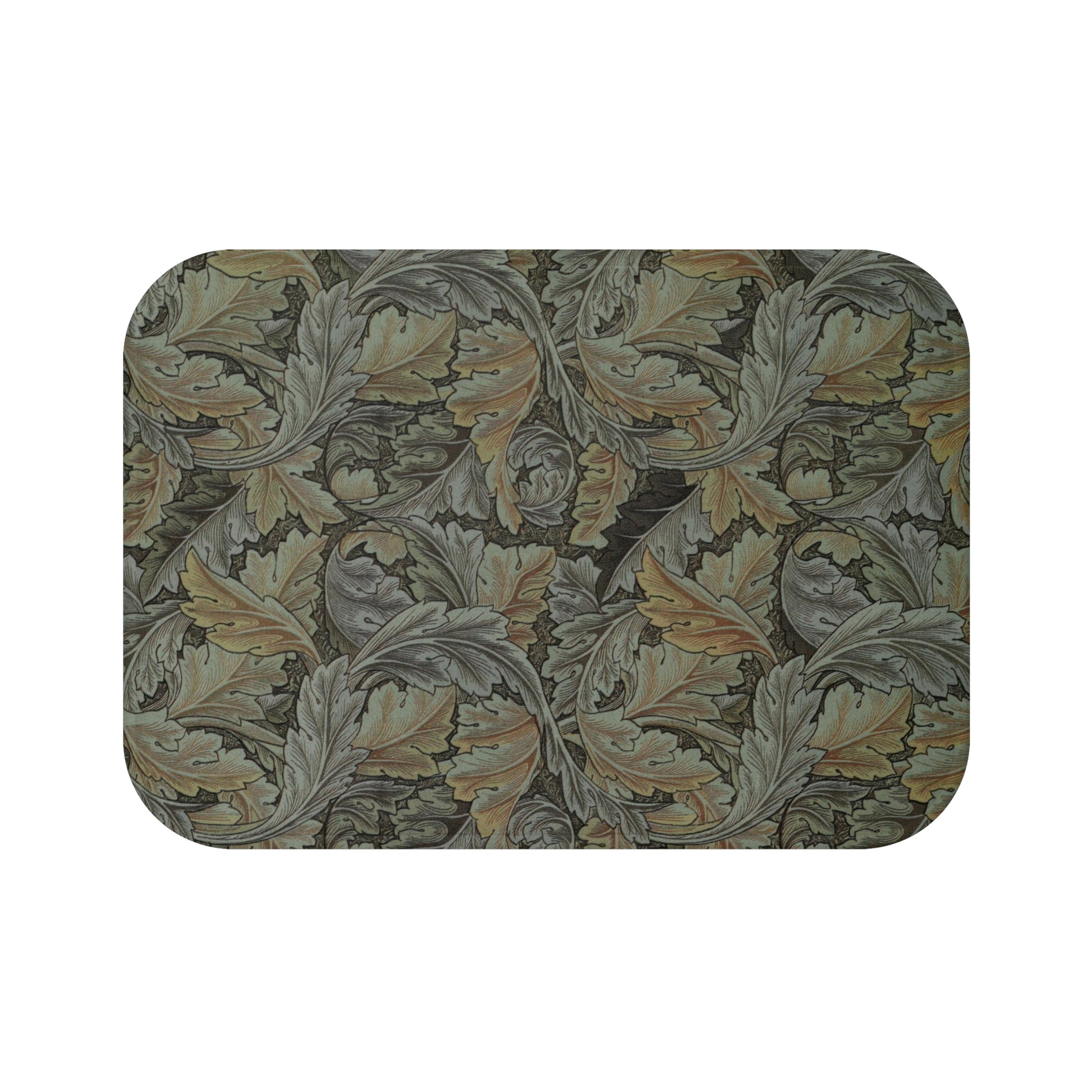 Microfibre bath mat with a gray Acanthus pattern inspired by William Morris.