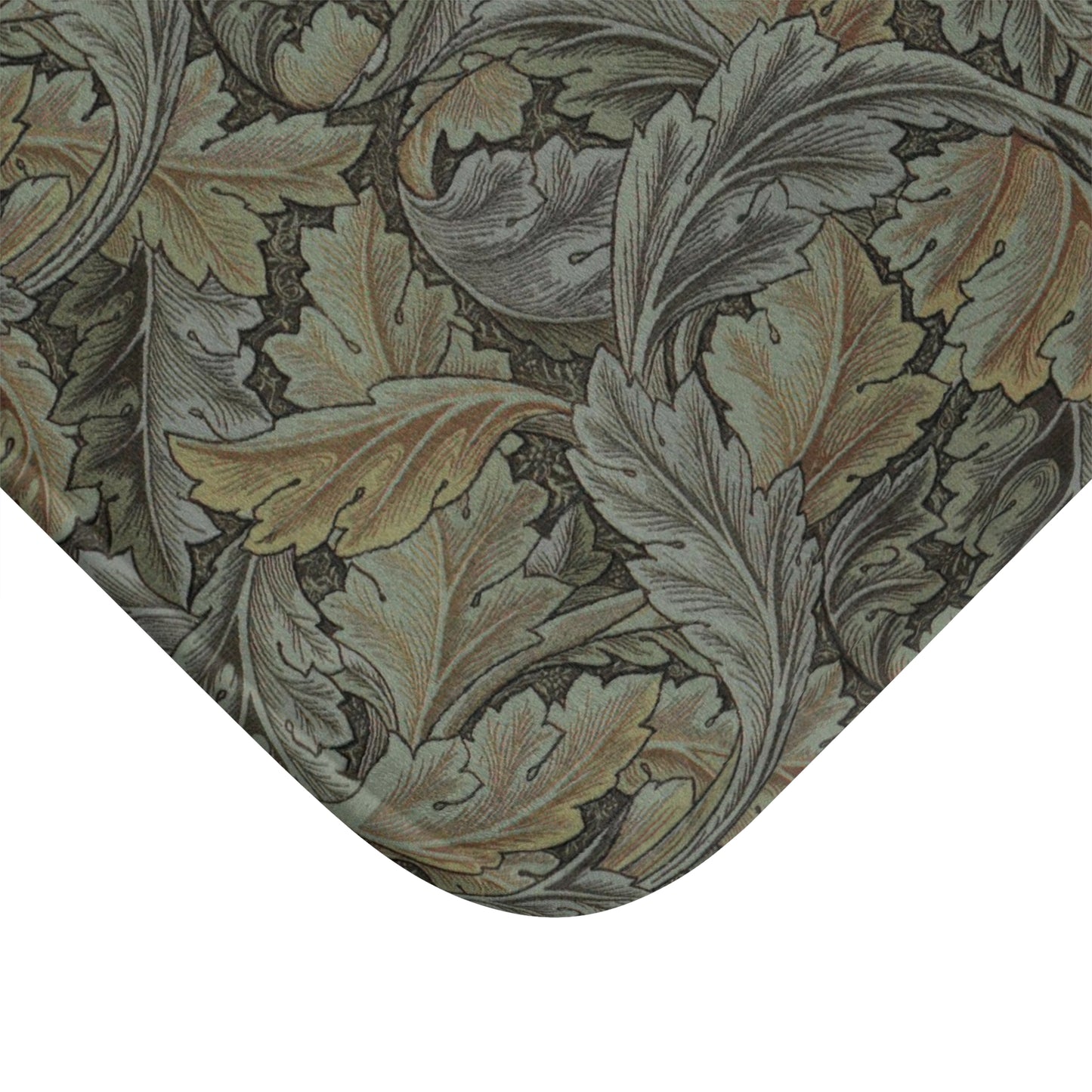 Microfibre bath mat with a gray Acanthus pattern inspired by William Morris.