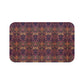 Rectangular microfibre bath mat with a floral pattern inspired by William Morris, in colors pink, purple, and gold.