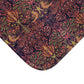 Rectangular microfibre bath mat with a floral pattern inspired by William Morris, in colours pink, purple, and gold.