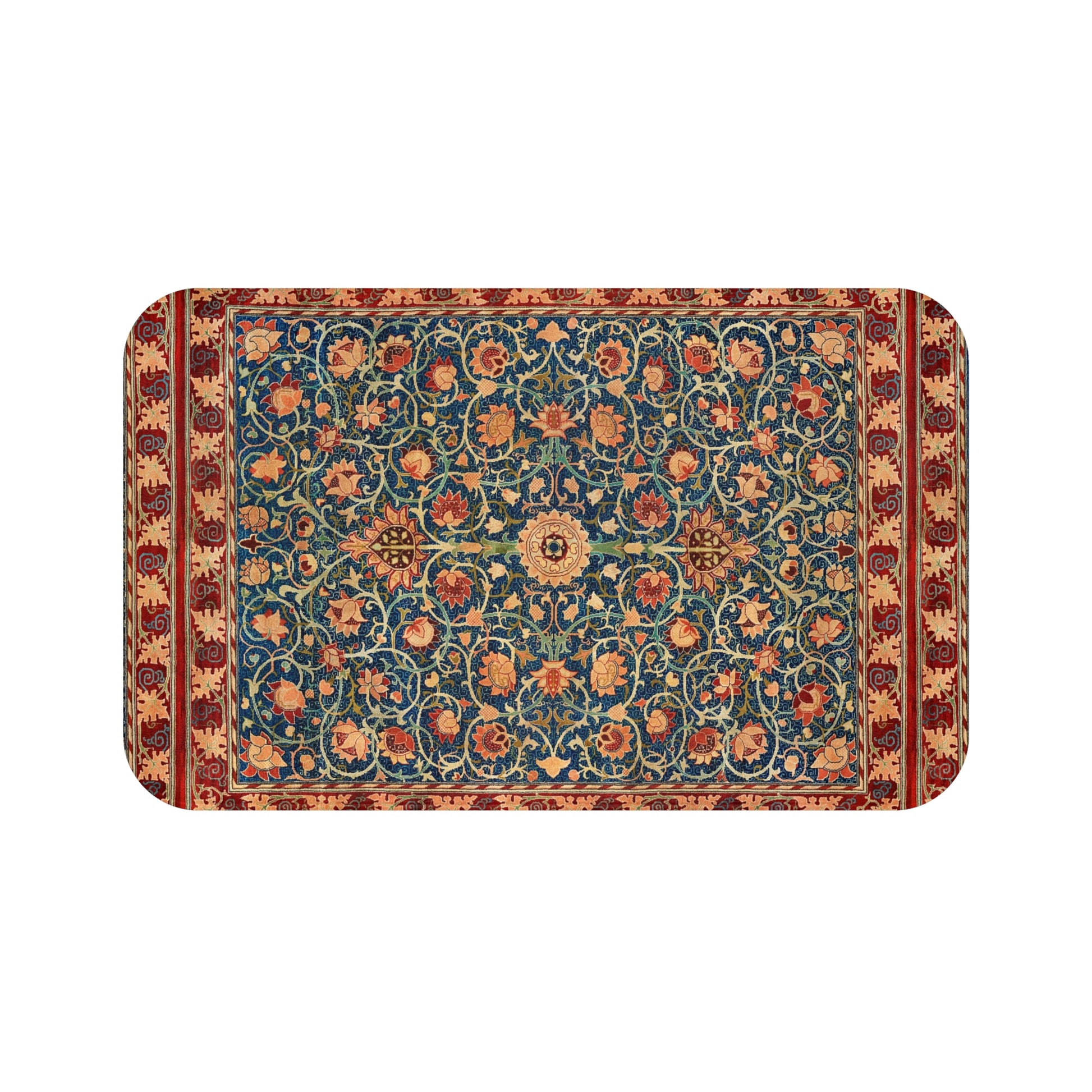 Decorative rectangular mat with intricate floral pattern on a white background