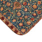 Close-up of a patterned rug with floral designs on a white background