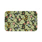 Microfibre bath mat with a green background featuring floral patterns inspired by William Morris.