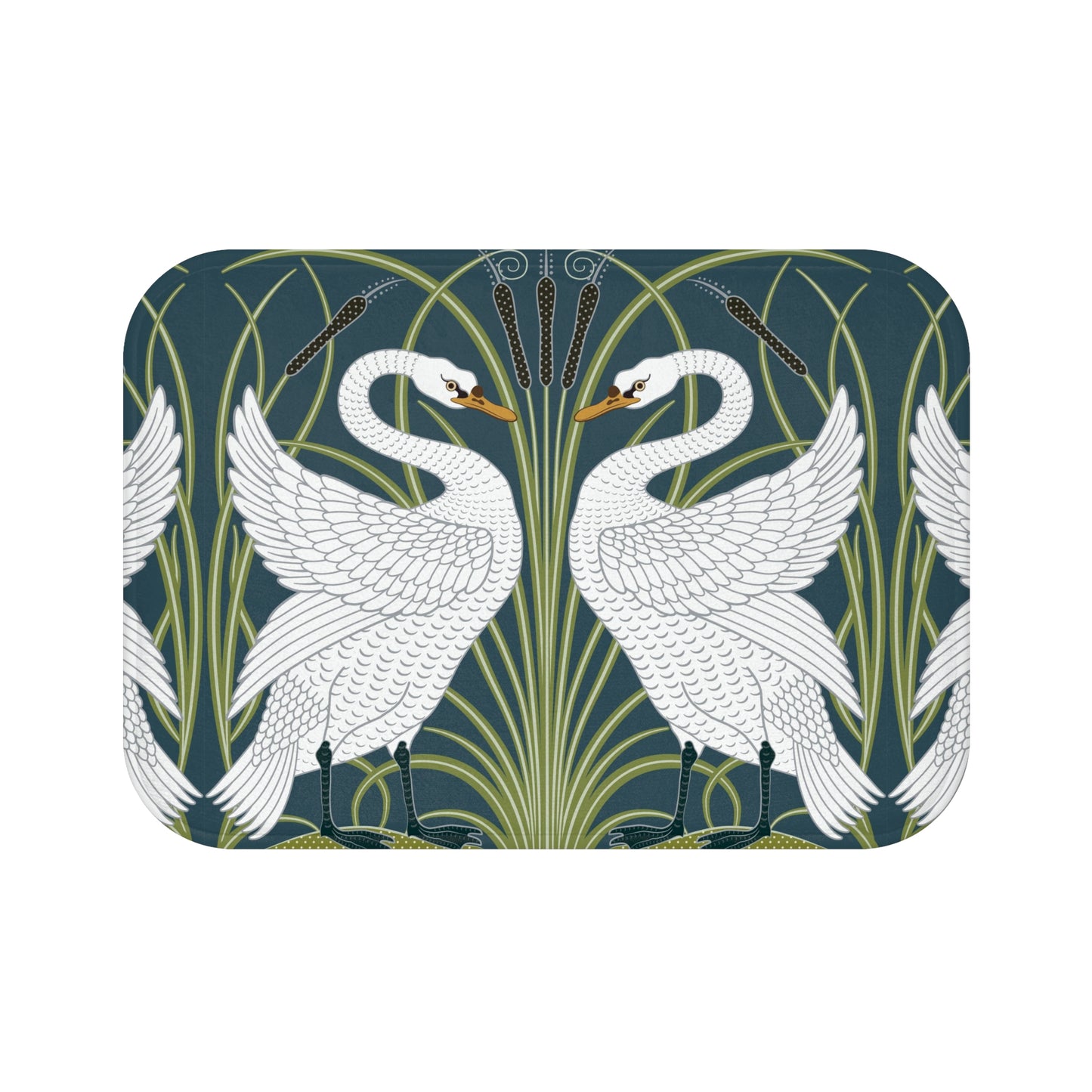 Decorative tray with swan design on a dark blue background