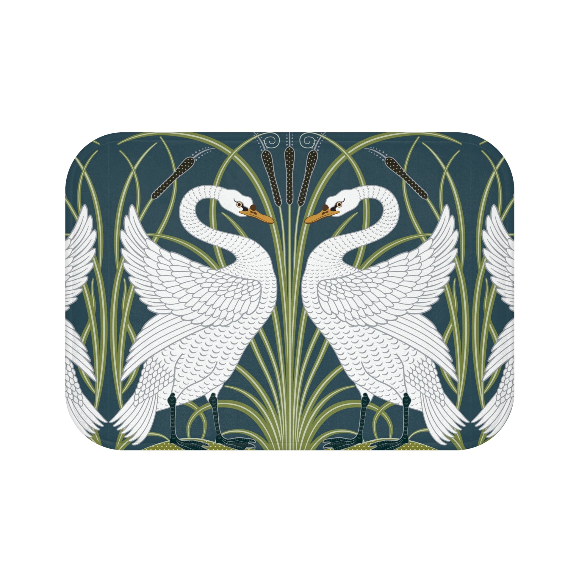 Decorative tray with swan design on a dark blue background