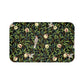 Microfibre bath mat with a design inspired by William Morris featuring birds and pomegranates on a dark background.