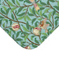 A rectangular microfibre bath mat with a Tiffany Blue background featuring an elegant William Morris bird and pomegranate pattern.