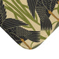Microfibre bath mat with a floral and black swan pattern on a beige background.