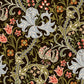 A rectangular microfibre bath mat with a floral pattern inspired by William Morris, predominantly in dark colours with a mix of lilies and other foliage.