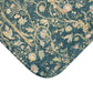 Decorative rug with floral and bird pattern on a blue background