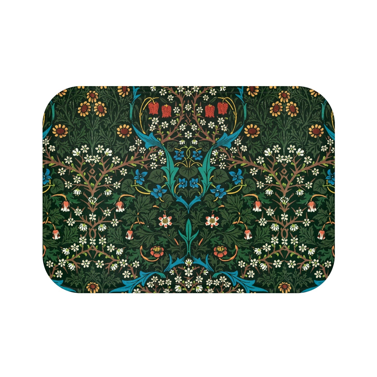 A rectangular microfibre bath mat with a floral pattern inspired by William Morris - Tulip Collection.