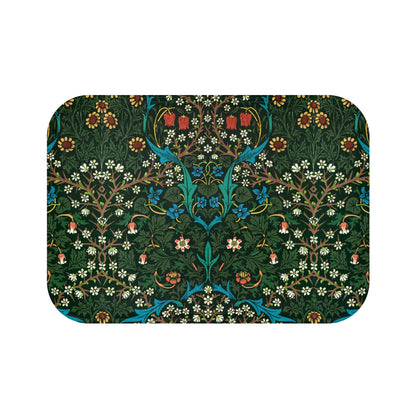 A rectangular microfibre bath mat with a floral pattern inspired by William Morris - Tulip Collection.