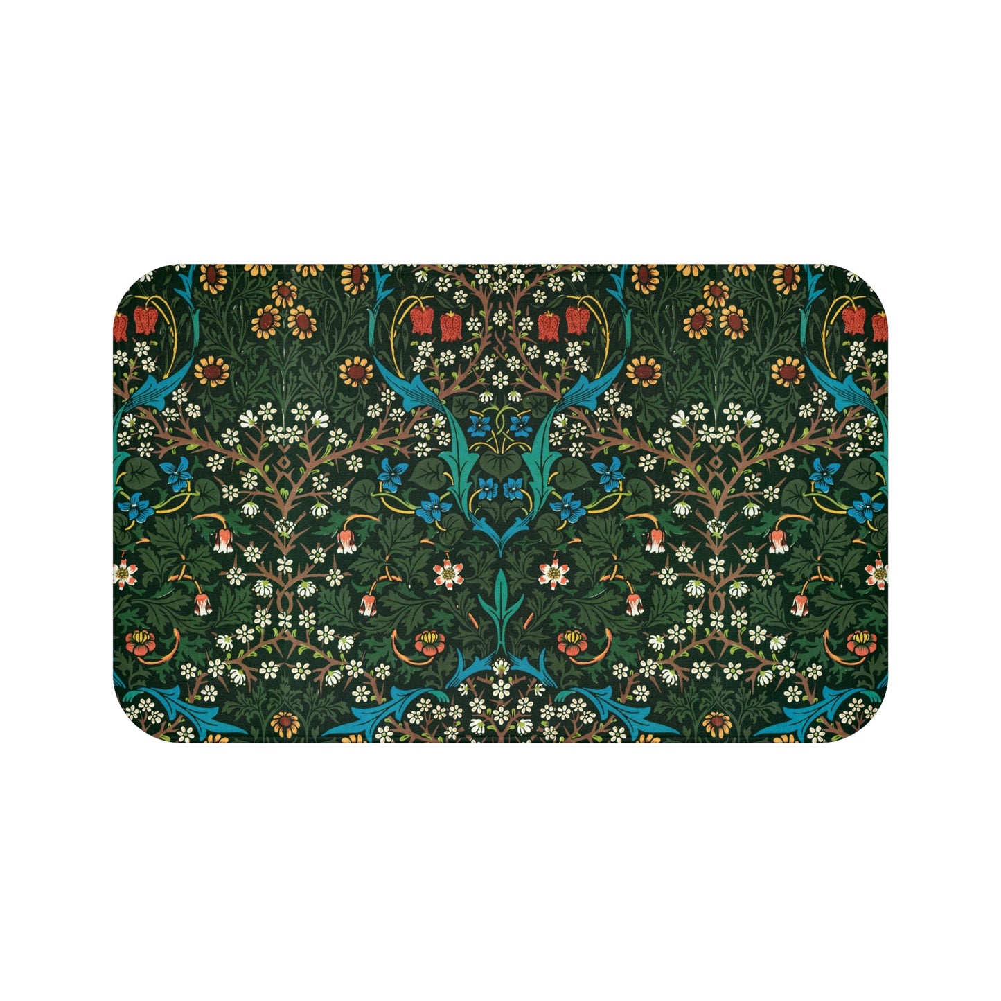 A rectangular microfibre bath mat with a floral pattern inspired by William Morris - Tulip Collection.