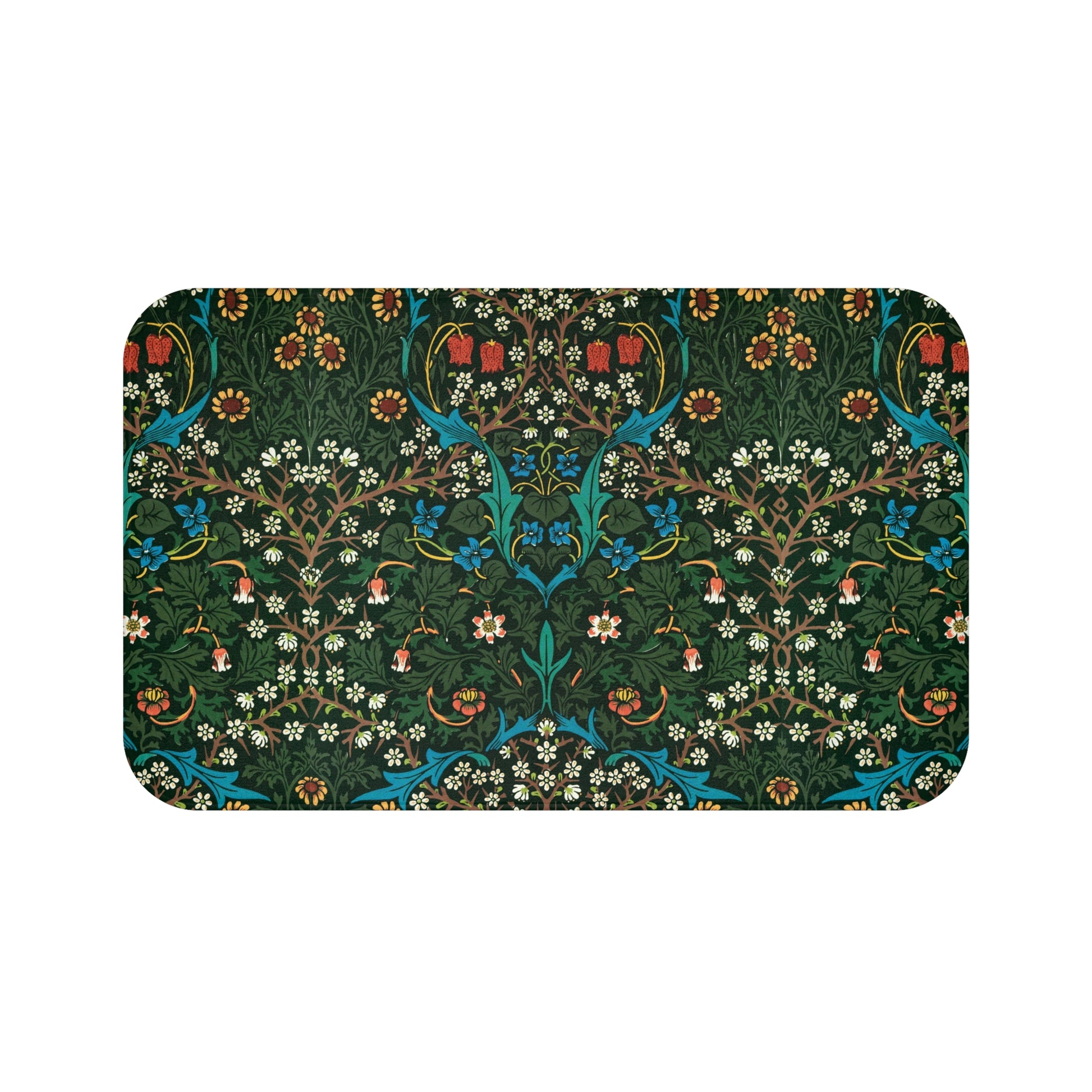 A rectangular microfibre bath mat with a floral pattern inspired by William Morris - Tulip Collection.