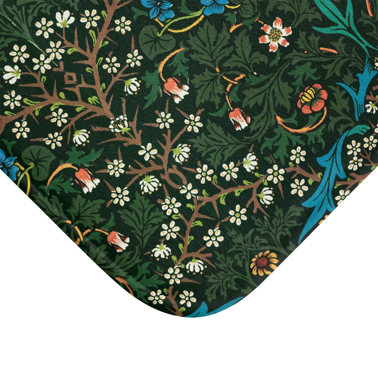 A rectangular microfibre bath mat with a floral pattern inspired by William Morris - Tulip Collection.