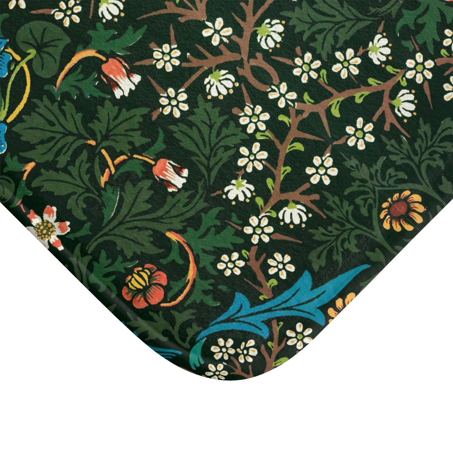 A rectangular microfibre bath mat with a floral pattern inspired by William Morris - Tulip Collection.