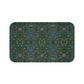 Rectangular microfibre bath mat with a green floral pattern inspired by William Morris design.