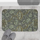 Rectangular microfibre bath mat with an elegant William Morris floral pattern in grey colours, with a non-slip border.