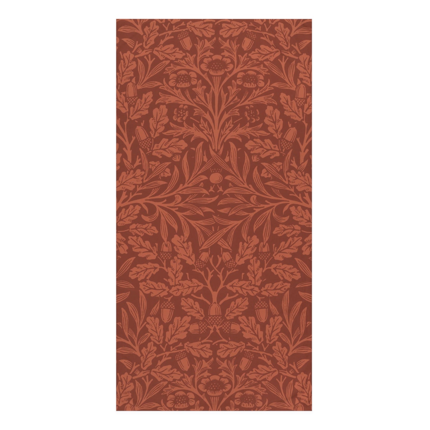 A vertical rectangular panel featuring a repeating botanical pattern in terracotta and rust tones, centered on a light gray background.