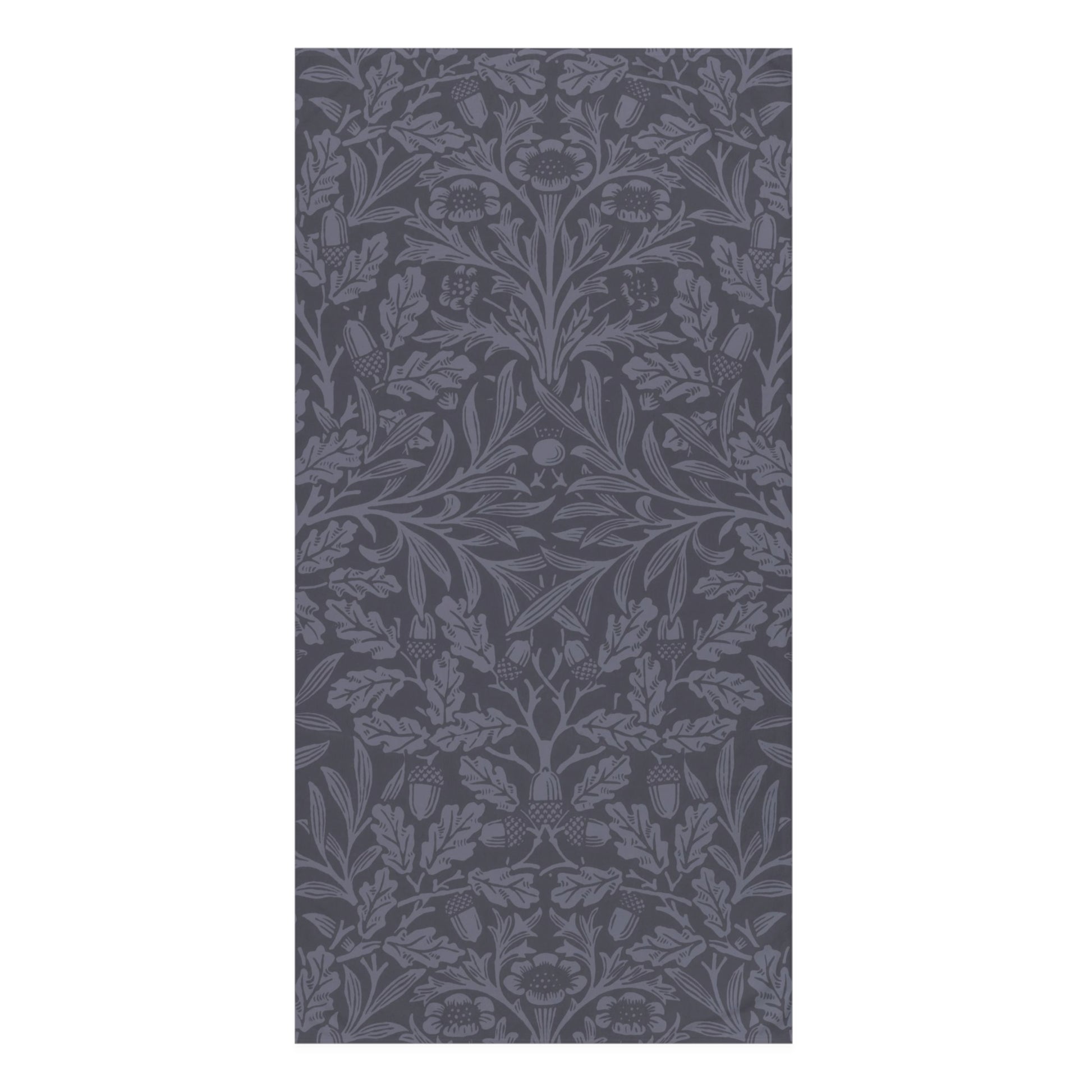 A rectangular panel of dark gray wallpaper featuring a classic repeating floral and botanical pattern in a lighter gray tone, shown against a plain white background.