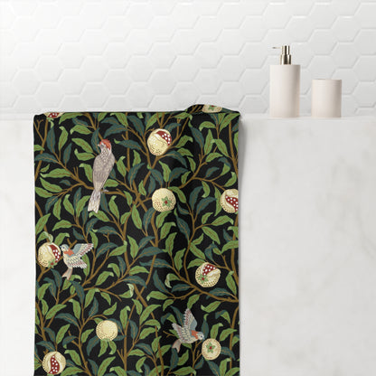 Bath Towel inspired by William Morris - Bird & Pomegranate Collection (Onyx)