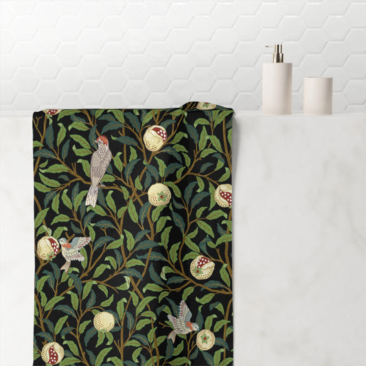 Bath Towel inspired by William Morris - Bird & Pomegranate Collection (Onyx)