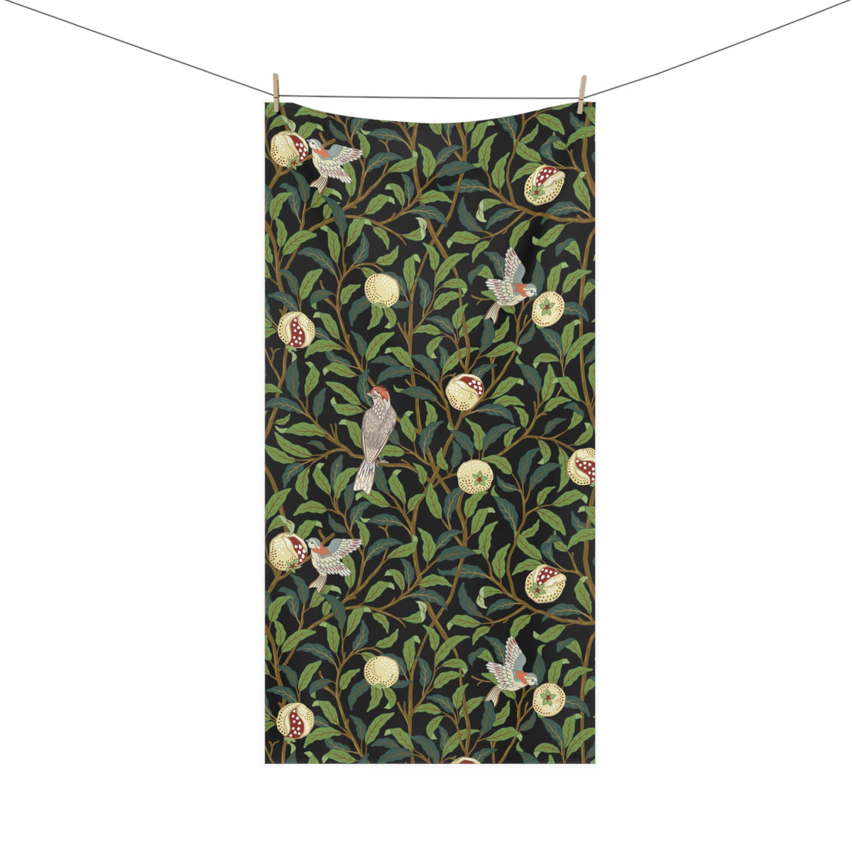 Bath Towel inspired by William Morris - Bird & Pomegranate Collection (Onyx)